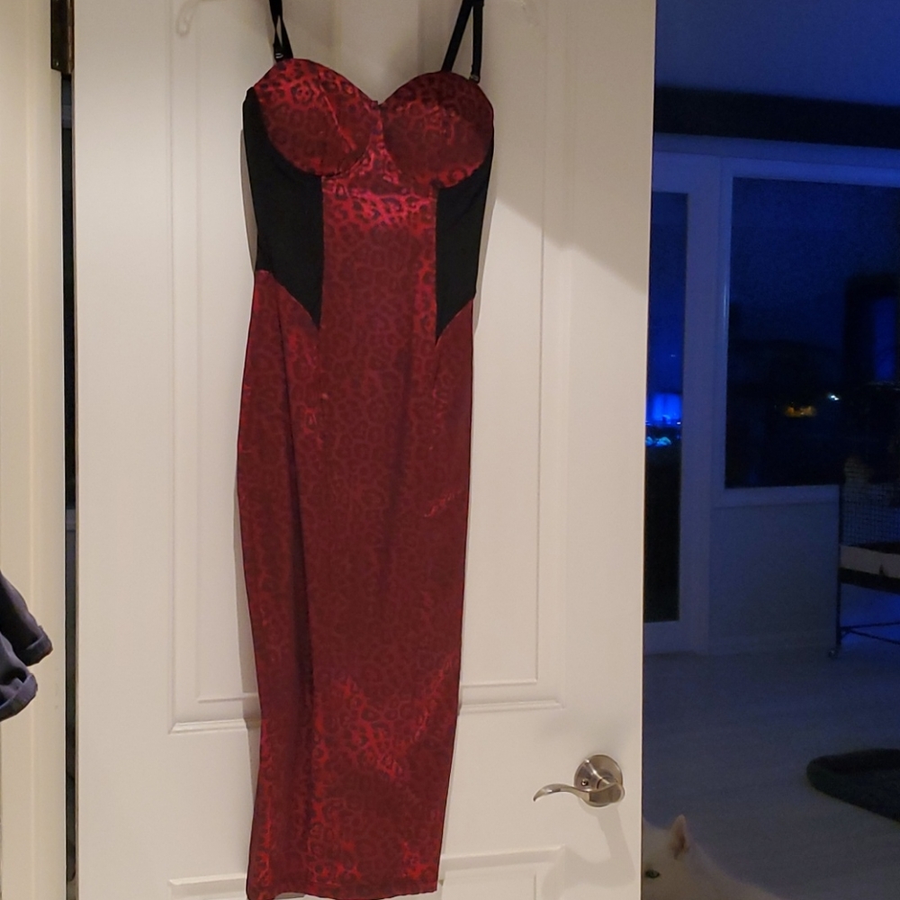 Red leopard print long dress